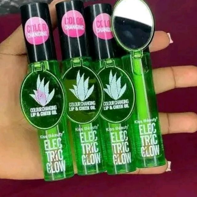 Electric Glow Colour Changing Lip & Cheek Oil with Mirror featuring Aloe Vera Magic Kiss Beauty Makeup Hydrating Plumping Lip Gloss Coat For Cute Makeup Lipsticks Clear Serum Fruit Lip Balm Oils