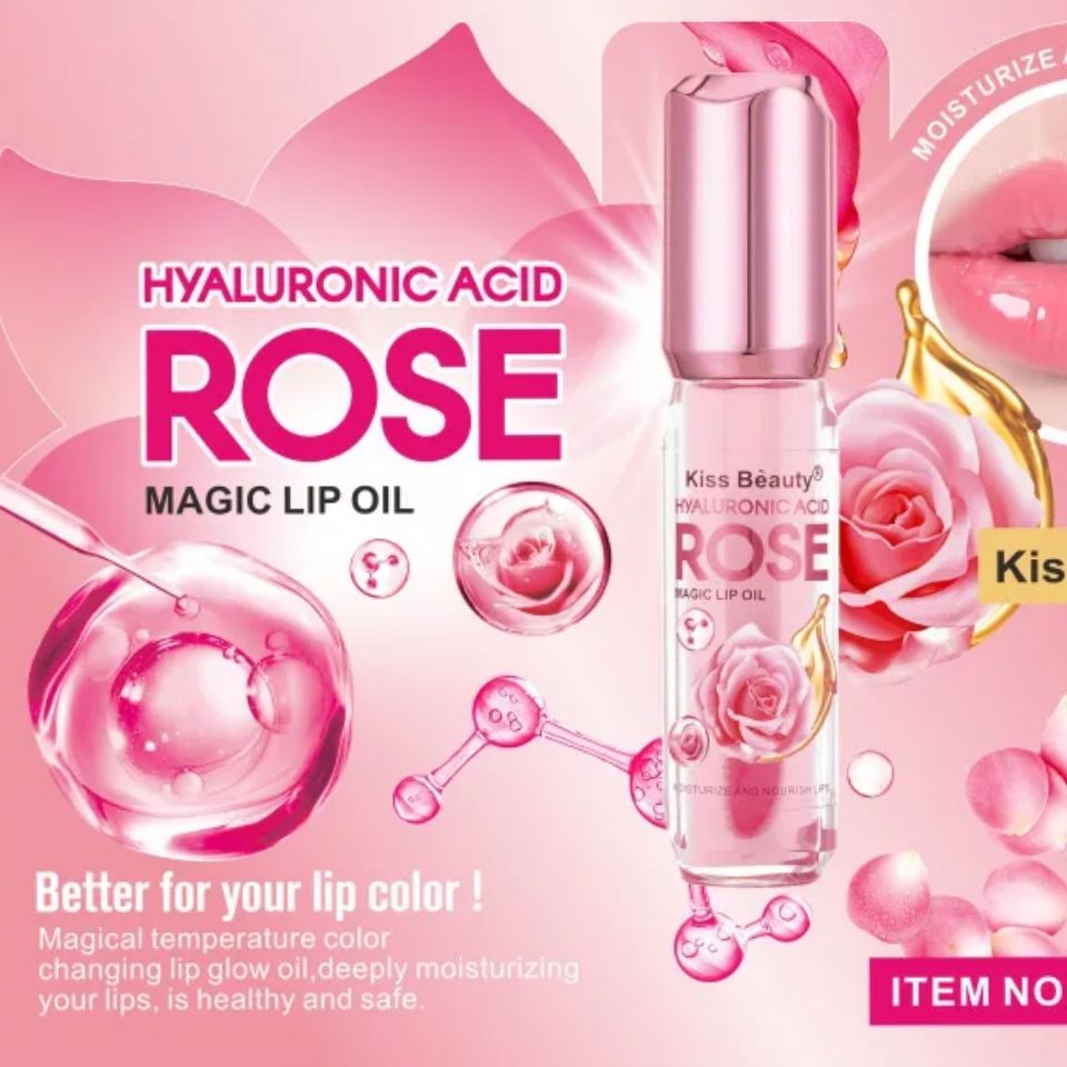 Hyaluronic Acid Rose Magic Lip Oil Colour Changing Kiss Beauty Makeup Hydrating Plumping Lip Gloss Coat For Cute Makeup Lipsticks Clear Serum Fruit Lip Balm Oils