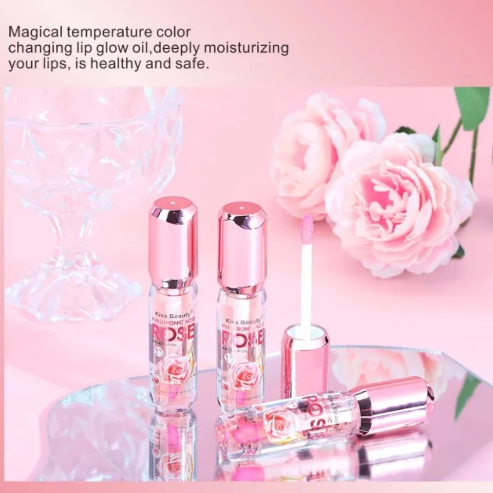 Hyaluronic Acid Rose Magic Lip Oil Colour Changing Kiss Beauty Makeup Hydrating Plumping Lip Gloss Coat For Cute Makeup Lipsticks Clear Serum Fruit Lip Balm Oils