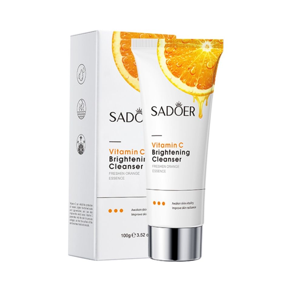 Sadoer Vitamin C Foaming Cleanser, Face Brightening Face Cleanser is Effective in Removing Make Up Residues, Deep Cleaning, Moisturizing, Skin Brightening and Fades Dark Spots