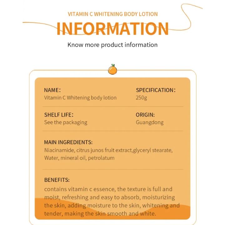 SADOER Vitamin C Whitening Body Lotion Cream Moisturizing Refreshing Whole Body Lightening Cream