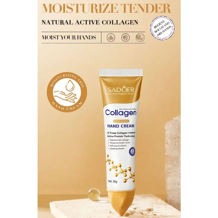 Collagen Anti-aging Hand Cream With Hyaluronic Acid & Niacinamide Softens Smoothens Improves Dry Hands - Sadoer