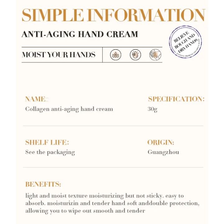 Collagen Anti-aging Hand Cream With Hyaluronic Acid & Niacinamide Softens Smoothens Improves Dry Hands - Sadoer