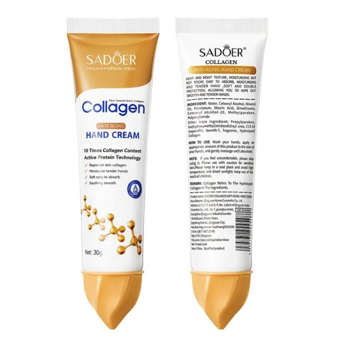 Collagen Anti-aging Hand Cream With Hyaluronic Acid & Niacinamide Softens Smoothens Improves Dry Hands - Sadoer