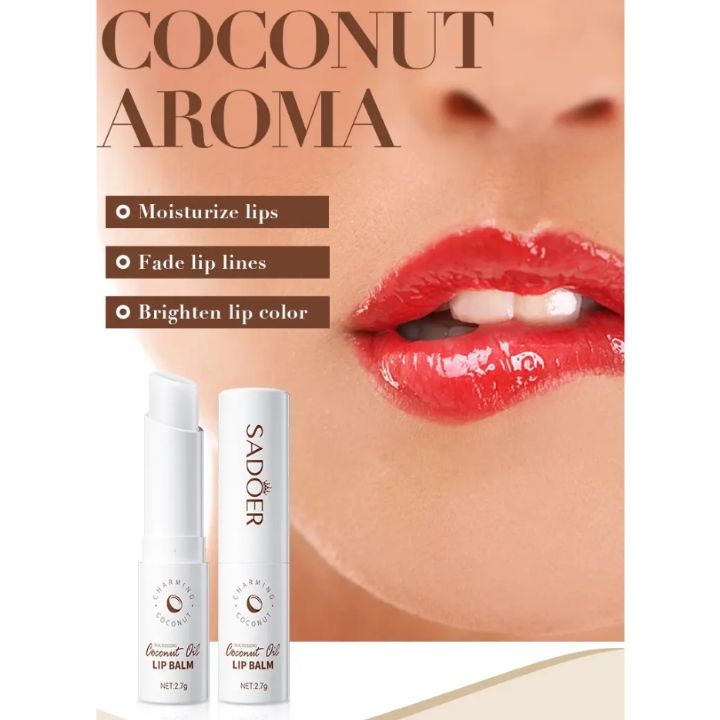 SADOER Coconut Brightening Lip Balm Moisturizing Anti Cracking Hydrating Repair Nourishing Soothing Lipstick gloss Lips Skin Care Products lipbalm