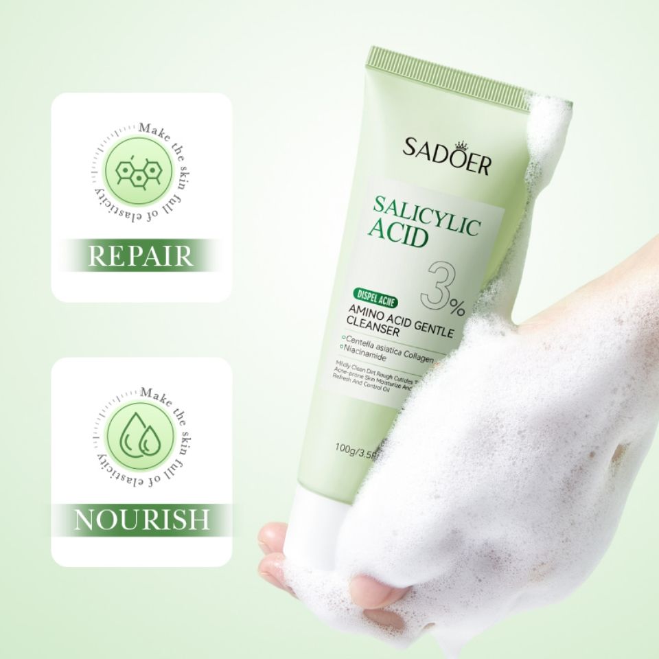 SADOER Face Cleanser, With 3% Salicylic Acid, Niacinamide & Centella Asiatica Collagen Acne Remover Facial Cleanser controls oils, Eliminates Acne, Removes Dirt Like Vitamin C, smoothens, hydrates