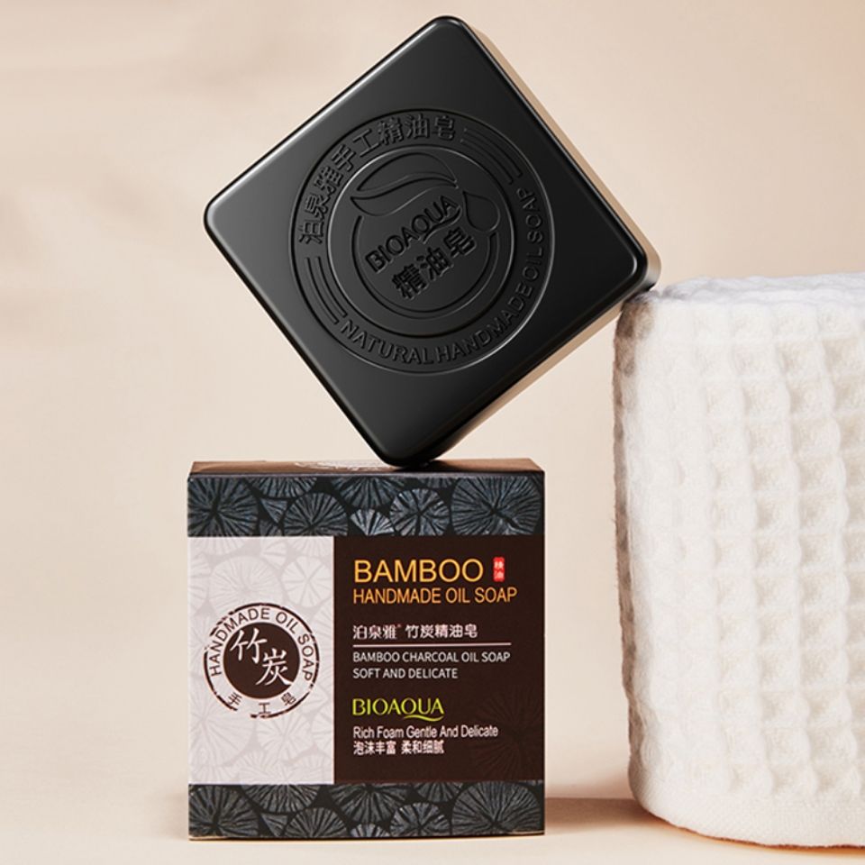 Natural Organic Herbal Essential Black Bamboo Oil Soap Whitening Handmade Soap Skin Remove Acne Deep Cleansing Anti Bacterial Cleansing Charcoal Oils Bar Black Soap Bioaqua