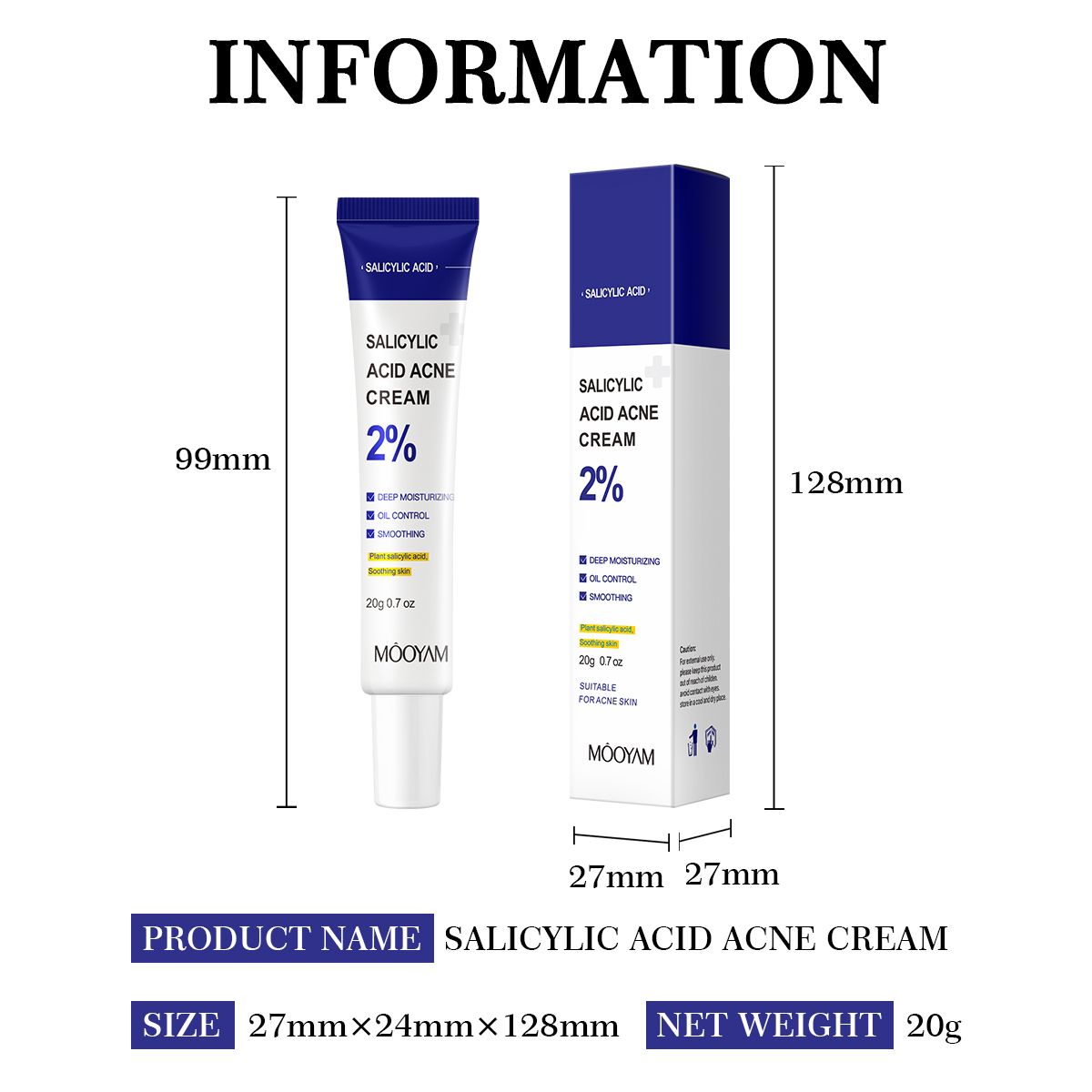 MOOYAM Salicylic Acid Acne Cream Fast Repair Pimple Scar 2% Salicylic Acid Anti Spots Removal Gel Smoothing Body Face Skin Shrink Pores Cream