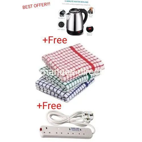 AILYONS 2.0LT Electric Kettle Automatic + 4 Way Power King Extension Cable + Free Kitchen Towels