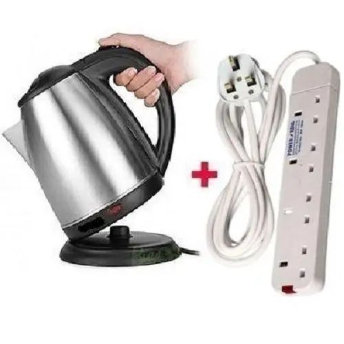 KETTLE + EXTENSION SET AILYONS 2L Electric Kettle + Free 4-Way Extension Cable – Coil-Less Water Heater & Boiler Jug, Fast Boil, Stainless Steel Durable Convenient Home Appliance Set Power King Socket