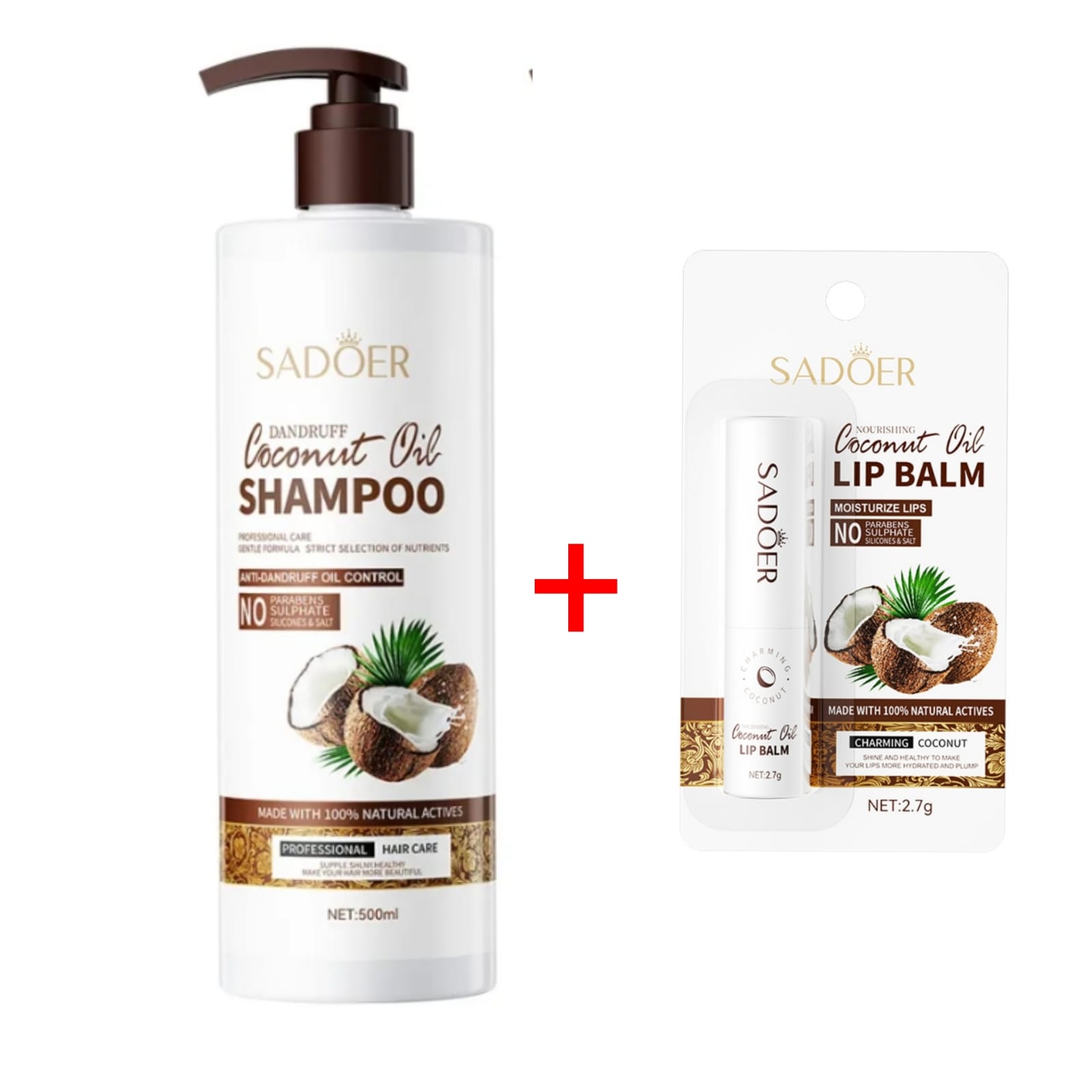 Coconut Oil Shampoo + Lip Balm For Dry And Damaged Hair Nourishing, Moisturizing Soothing, Amino Acids Anti-dandruff Frizz-Smooth Hair Growth Anti-Alop Shampoo Hair Care - Sadoer