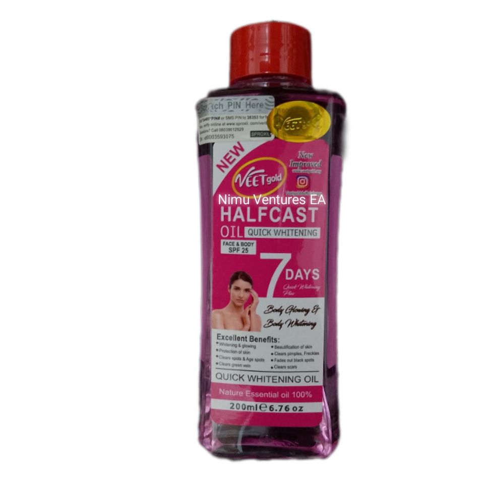 Veet Gold Oil 200ml - Turmeric, Kojic Acid, Half Cast, Vitamin C, Rose Oil - Super Whitening Skin Repair Anti-Aging Removes Wrinkles Dark Spots & Smooths Clears Knuckles Exfoliating Body Oil