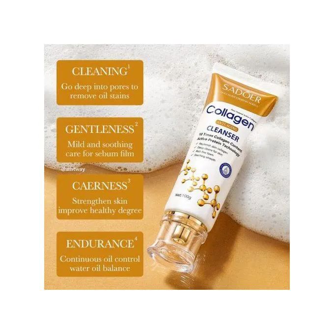 Sadoer Collagen Anti Aging Facial Cleanser, Collagen Foaming face Cleanser, can combine with Vitamin C, Replenishes Skin Collagen, Soothe and Smooth, Deep Cleaning, clear pores