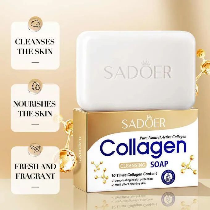 4 in 1 Sadoer Collagen 4 Pieces, Collagen Anti Aging Serum + Anti Aging Cream + Anti Aging Facial Cleanser + Cleansing Soap, Can add Vitramin C to the Routine, For Antiwrinkles, Moisturizing, soothing