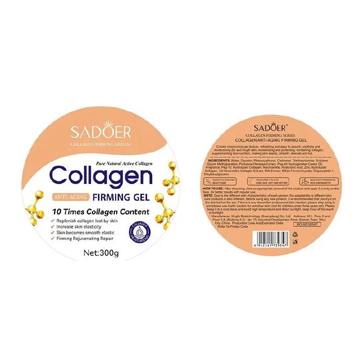 SADOER Collagen Anti-Aging Firming Gel Moisturizing Brightening Hydrating Skin Care Gel 300g Hydrating Anti-Wrinkle Facial Mask Cream Natural Organic Skin Care Soothing Gel