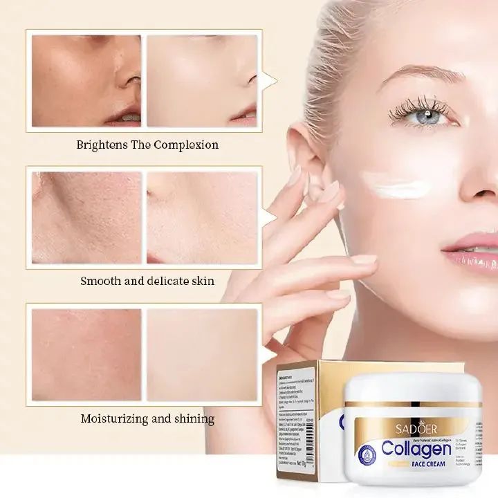SADOER 3pcs Collagen Set: Face Serum + Face Cream + Eye Cream for Moisturizing Anti-Wrinkles and Anti -Fine Lines Face Smoothening Moisturizer, Vitamin C Complementars