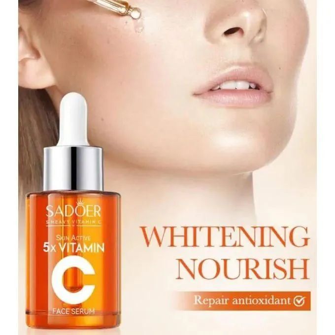 2 in 1 SADOER Skin Active 5 x Vitamin C Serum + Complementary 5x Vitamin C Cream, For Deep Hydration, Whitening Dark Spots, Moisturizing, Skin Tone Brightening and Skin Nourishment + Niacinamide