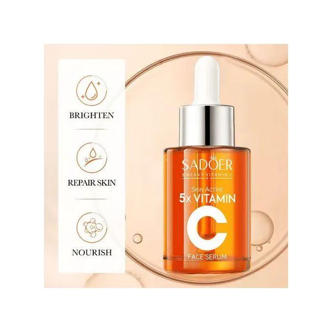 2 in 1 SADOER Skin Active 5 x Vitamin C Serum + Complementary 5x Vitamin C Cream, For Deep Hydration, Whitening Dark Spots, Moisturizing, Skin Tone Brightening and Skin Nourishment + Niacinamide