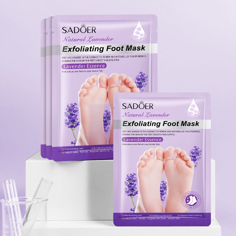 SADOER Natural Lavender Exfoliating Foot Mask Removing Dead Skin Whitening Heels Feet Spa Pedicure socks Peeling Anti Cracked Foot Care Deep Moisturizing Nourishing