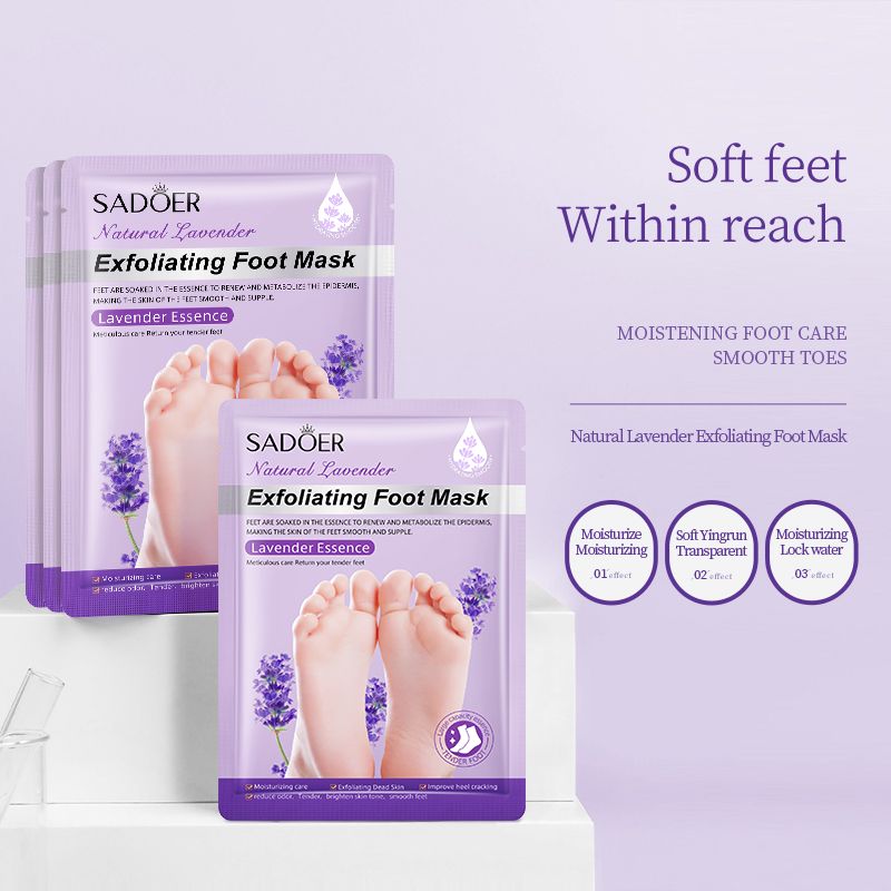 SADOER Natural Lavender Exfoliating Foot Mask Removing Dead Skin Whitening Heels Feet Spa Pedicure socks Peeling Anti Cracked Foot Care Deep Moisturizing Nourishing