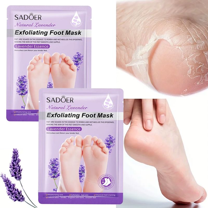 SADOER Natural Lavender Exfoliating Foot Mask Removing Dead Skin Whitening Heels Feet Spa Pedicure socks Peeling Anti Cracked Foot Care Deep Moisturizing Nourishing