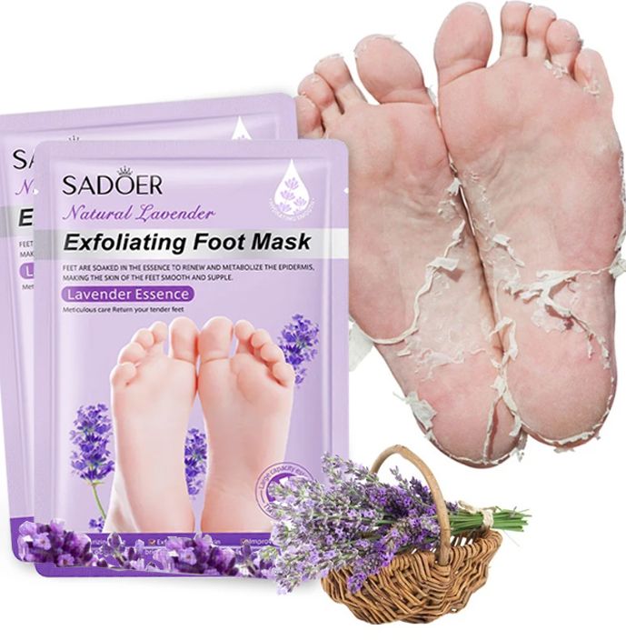 SADOER Natural Lavender Exfoliating Foot Mask Removing Dead Skin Whitening Heels Feet Spa Pedicure socks Peeling Anti Cracked Foot Care Deep Moisturizing Nourishing