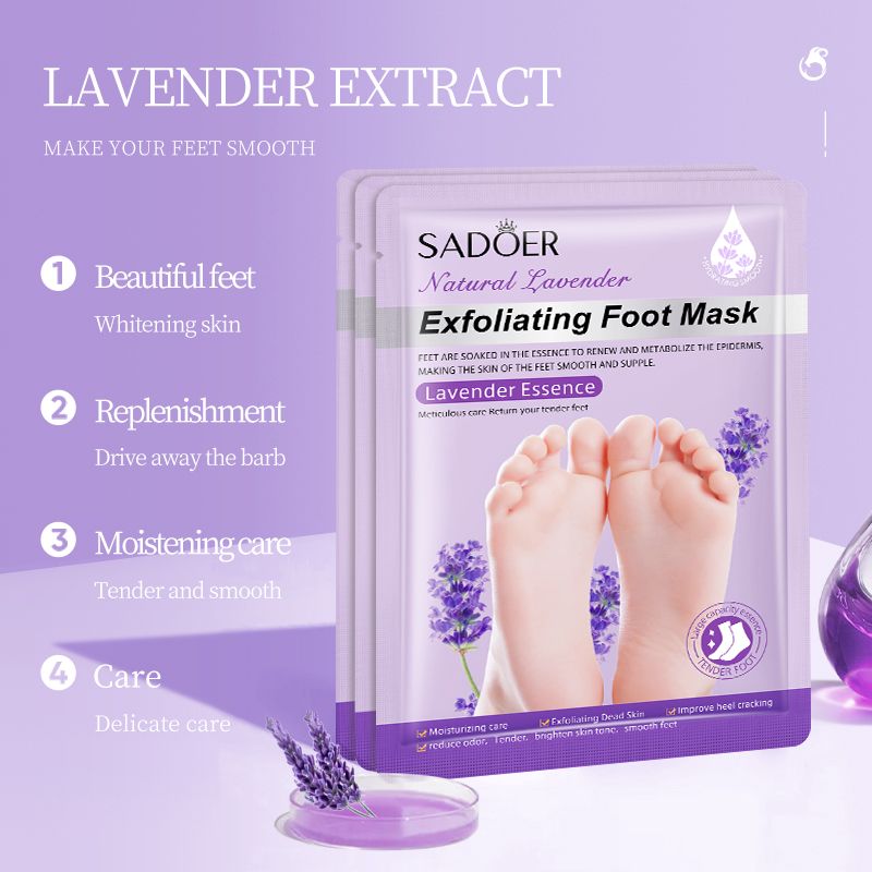 SADOER Natural Lavender Exfoliating Foot Mask Removing Dead Skin Whitening Heels Feet Spa Pedicure socks Peeling Anti Cracked Foot Care Deep Moisturizing Nourishing