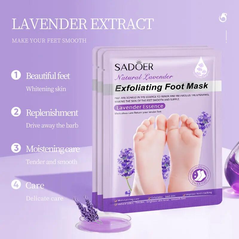 SADOER Natural Lavender Exfoliating Foot Mask Removing Dead Skin Whitening Heels Feet Spa Pedicure socks Peeling Anti Cracked Foot Care Deep Moisturizing Nourishing