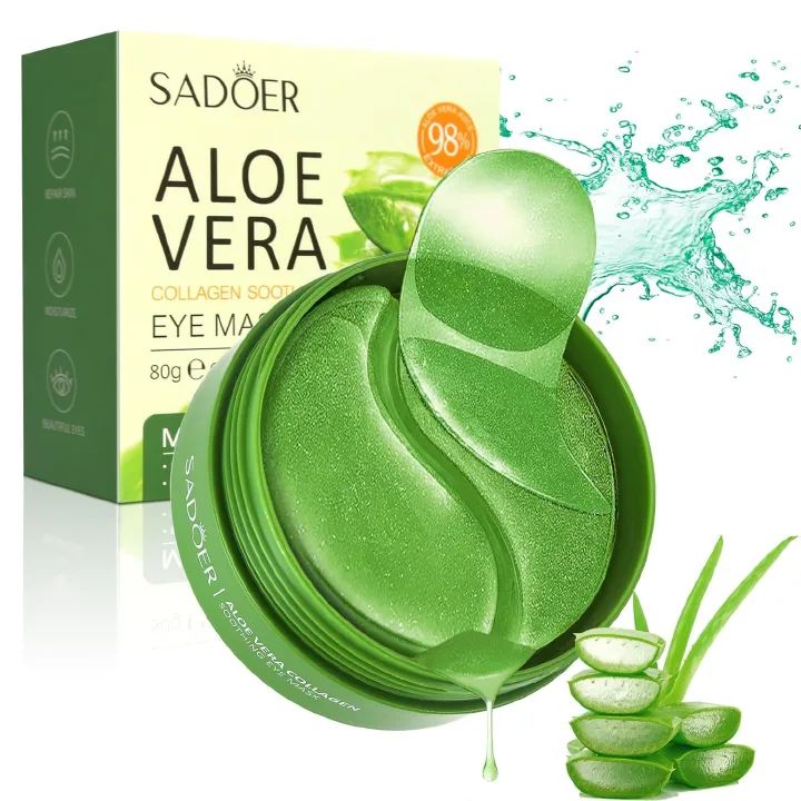 SADOER Aloe Vera Eye Mask, 60 PCS Under Eye Patches for Dark Circles & Puffiness, Aloe Collagen Soothing Eye Mask Reduces Eye Bags & Wrinkles, Firm Eye Skin - Pure Natural Material Extraction 30 pairs