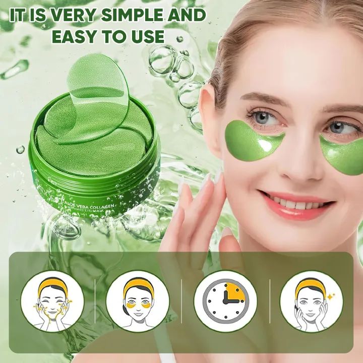 SADOER Aloe Vera Eye Mask, 60 PCS Under Eye Patches for Dark Circles & Puffiness, Aloe Collagen Soothing Eye Mask Reduces Eye Bags & Wrinkles, Firm Eye Skin - Pure Natural Material Extraction 30 pairs
