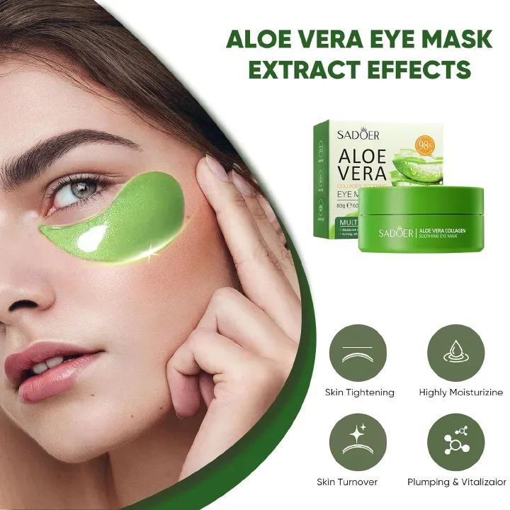 SADOER Aloe Vera Eye Mask, 60 PCS Under Eye Patches for Dark Circles & Puffiness, Aloe Collagen Soothing Eye Mask Reduces Eye Bags & Wrinkles, Firm Eye Skin - Pure Natural Material Extraction 30 pairs