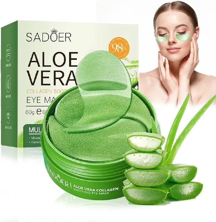 SADOER Aloe Vera Eye Mask, 60 PCS Under Eye Patches for Dark Circles & Puffiness, Aloe Collagen Soothing Eye Mask Reduces Eye Bags & Wrinkles, Firm Eye Skin - Pure Natural Material Extraction 30 pairs