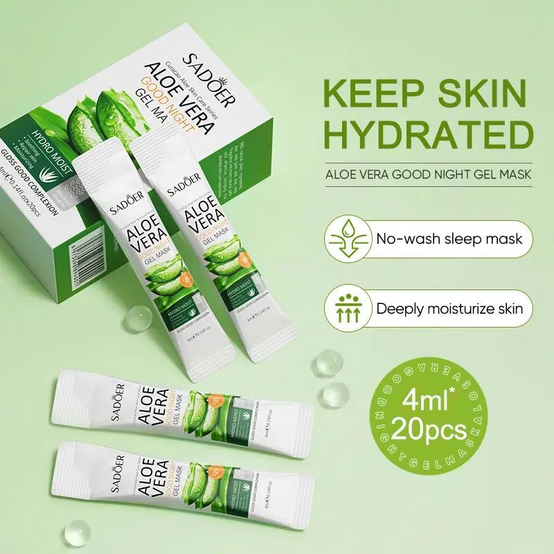 20Pcs Sadoer Good Night Gel Mask, Aloe Vera Sleeping Mask, with Aloe Vera Gel & Hyaluronic Acid, Anti Aging Hydrating Face Mask for All Skin Types, Night Time Skin Care & Repair, No-Rinsing