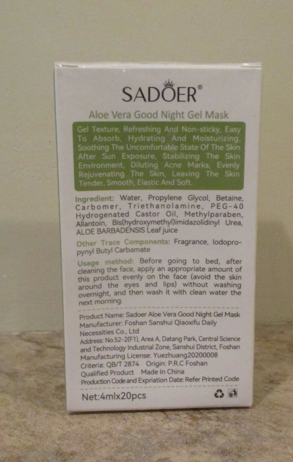 20Pcs Sadoer Good Night Gel Mask, Aloe Vera Sleeping Mask, with Aloe Vera Gel & Hyaluronic Acid, Anti Aging Hydrating Face Mask for All Skin Types, Night Time Skin Care & Repair, No-Rinsing