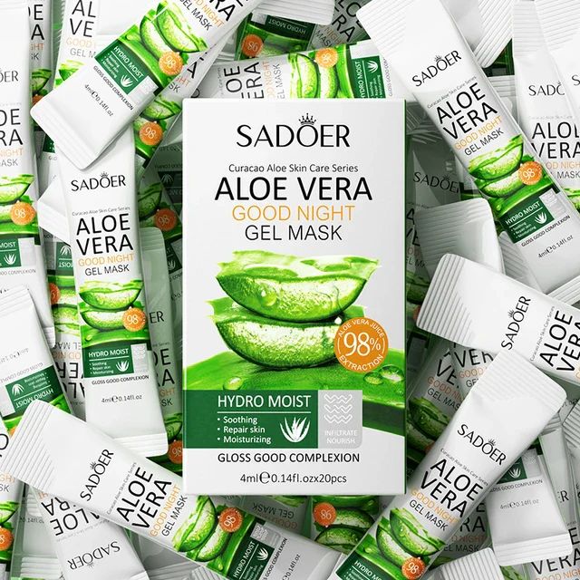20Pcs Sadoer Good Night Gel Mask, Aloe Vera Sleeping Mask, with Aloe Vera Gel & Hyaluronic Acid, Anti Aging Hydrating Face Mask for All Skin Types, Night Time Skin Care & Repair, No-Rinsing