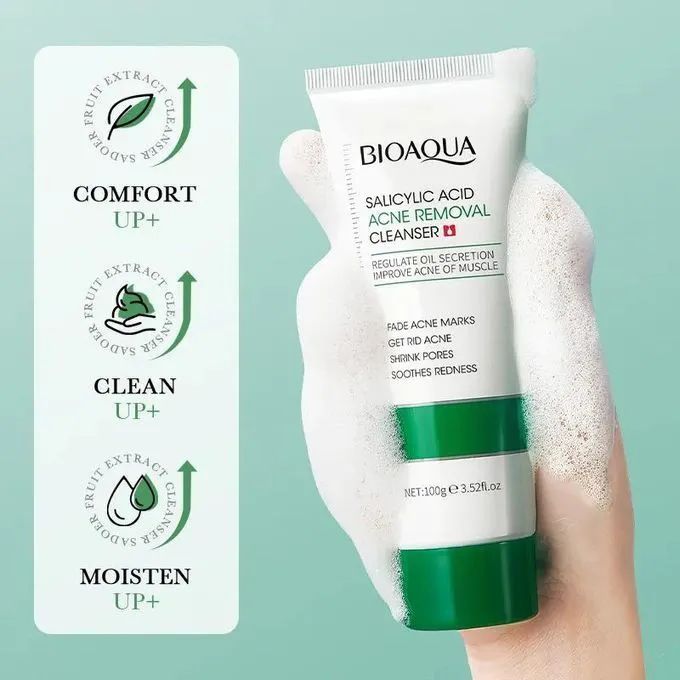 Bioaqua Acne Removal Salicylic Acid Cleanser Acne and Oil Control Foaming Cleanser, Akin to Vitamin C in Shrinking Pores, Remove Acne Face Facial Exfoliating wash