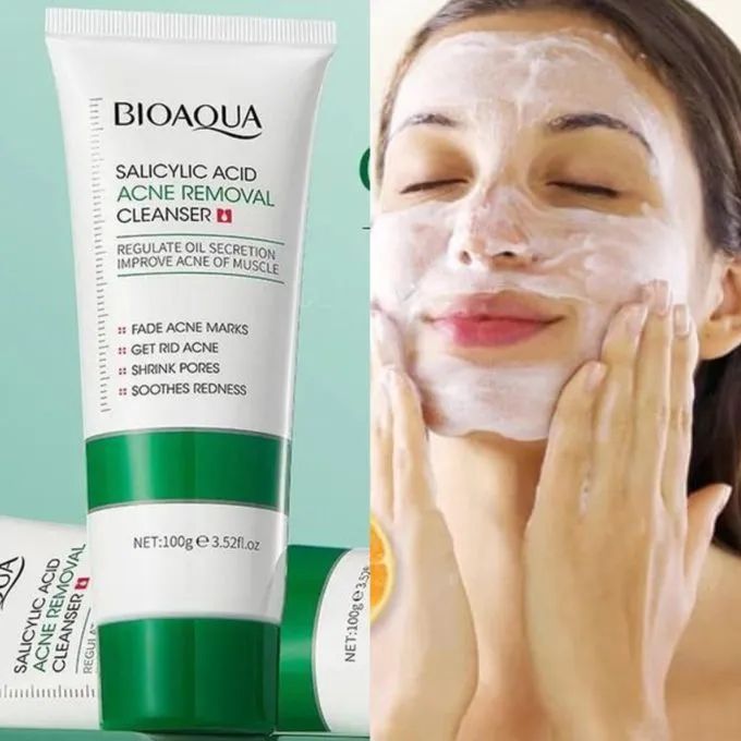 Bioaqua Acne Removal Salicylic Acid Cleanser Acne and Oil Control Foaming Cleanser, Akin to Vitamin C in Shrinking Pores, Remove Acne Face Facial Exfoliating wash