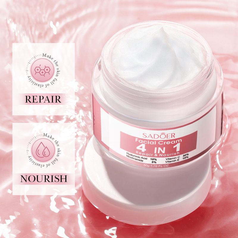 SADOER 4 in 1 Facial Cream with Hyaluronic Acid, Nicotinamide, Vitamin C, and Vitamin E moisturizing, brightening, nourishing, and repairing face cream