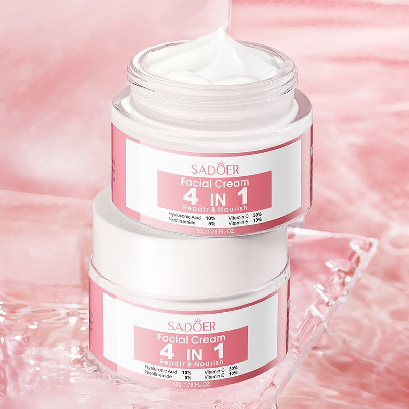 SADOER 4 in 1 Facial Cream with Hyaluronic Acid, Nicotinamide, Vitamin C, and Vitamin E moisturizing, brightening, nourishing, and repairing face cream