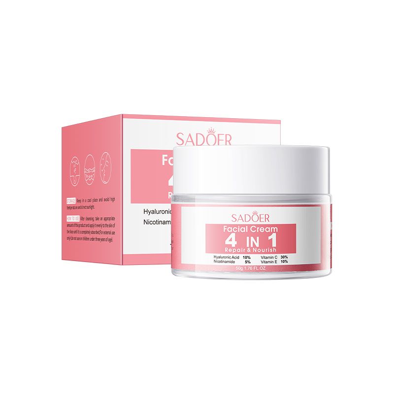 SADOER 4 in 1 Serum + Cream with Hyaluronic Acid, Nicotinamide, Vitamin C and Vitamin E, High Moisturising and Brighten Skin Tone, Rejuvenates, Whitens Blemishes and Dark Spots Face Facial Care