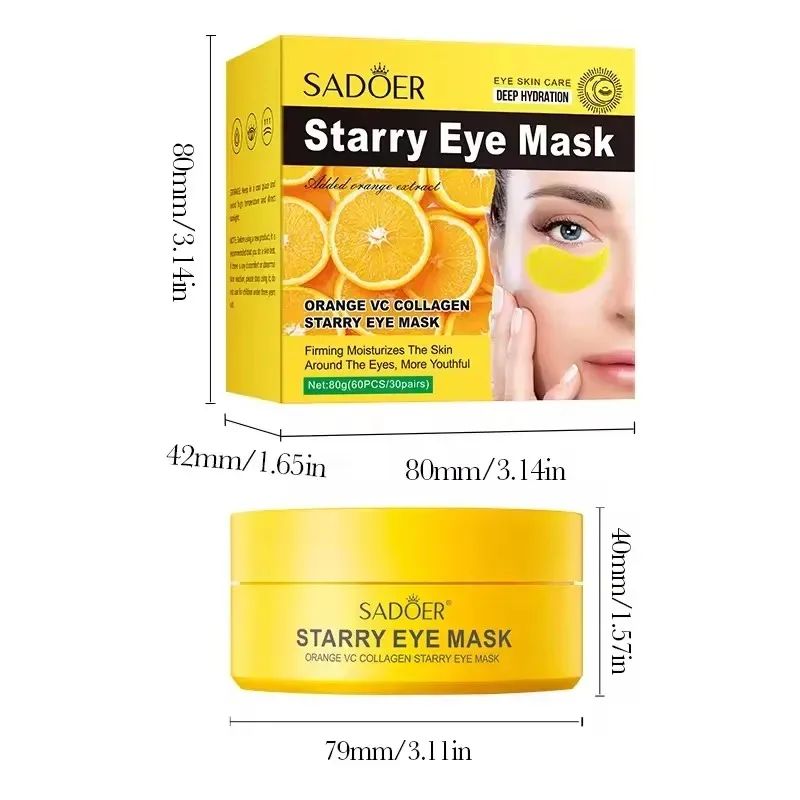 60Pcs Sadoer Starry Orange Vitamin C Collagen Eye Mask Anti Dark Circles Under Eyes Patches Moisturizing Anti-Wrinkles Anti-Aging Care gel Masks