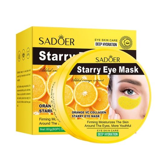 60Pcs Sadoer Starry Orange Vitamin C Collagen Eye Mask Anti Dark Circles Under Eyes Patches Moisturizing Anti-Wrinkles Anti-Aging Care gel Masks
