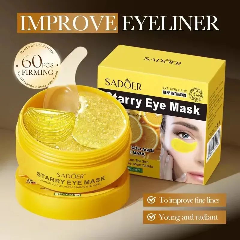 60Pcs Sadoer Starry Orange Vitamin C Collagen Eye Mask Anti Dark Circles Under Eyes Patches Moisturizing Anti-Wrinkles Anti-Aging Care gel Masks