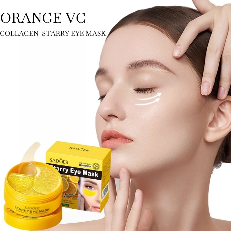 60Pcs Sadoer Starry Orange Vitamin C Collagen Eye Mask Anti Dark Circles Under Eyes Patches Moisturizing Anti-Wrinkles Anti-Aging Care gel Masks