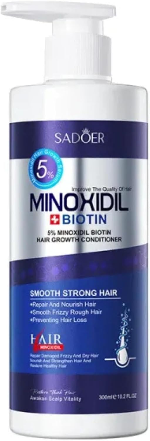 SADOER Minoxidil Biotin Hair Growth Conditioner, 5% Formula with Biotin, Repair and Nourish Treatment, Prevents Hair Loss, Smooth Strong Hair, 300ml