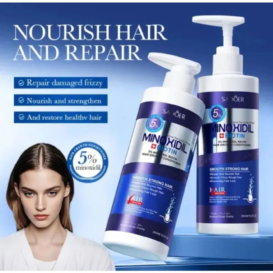 SADOER Minoxidil Serum + Shampoo + Conditioner 5% Minoxidil Biotin Hair Growth Formula with Biotin, Repair and Nourish Treatment, Prevents Hair Loss, Smooth Strong Hair care