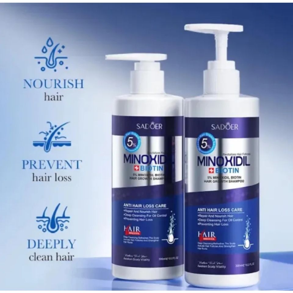 SADOER Minoxidil Serum + Shampoo + Conditioner 5% Minoxidil Biotin Hair Growth Formula with Biotin, Repair and Nourish Treatment, Prevents Hair Loss, Smooth Strong Hair care