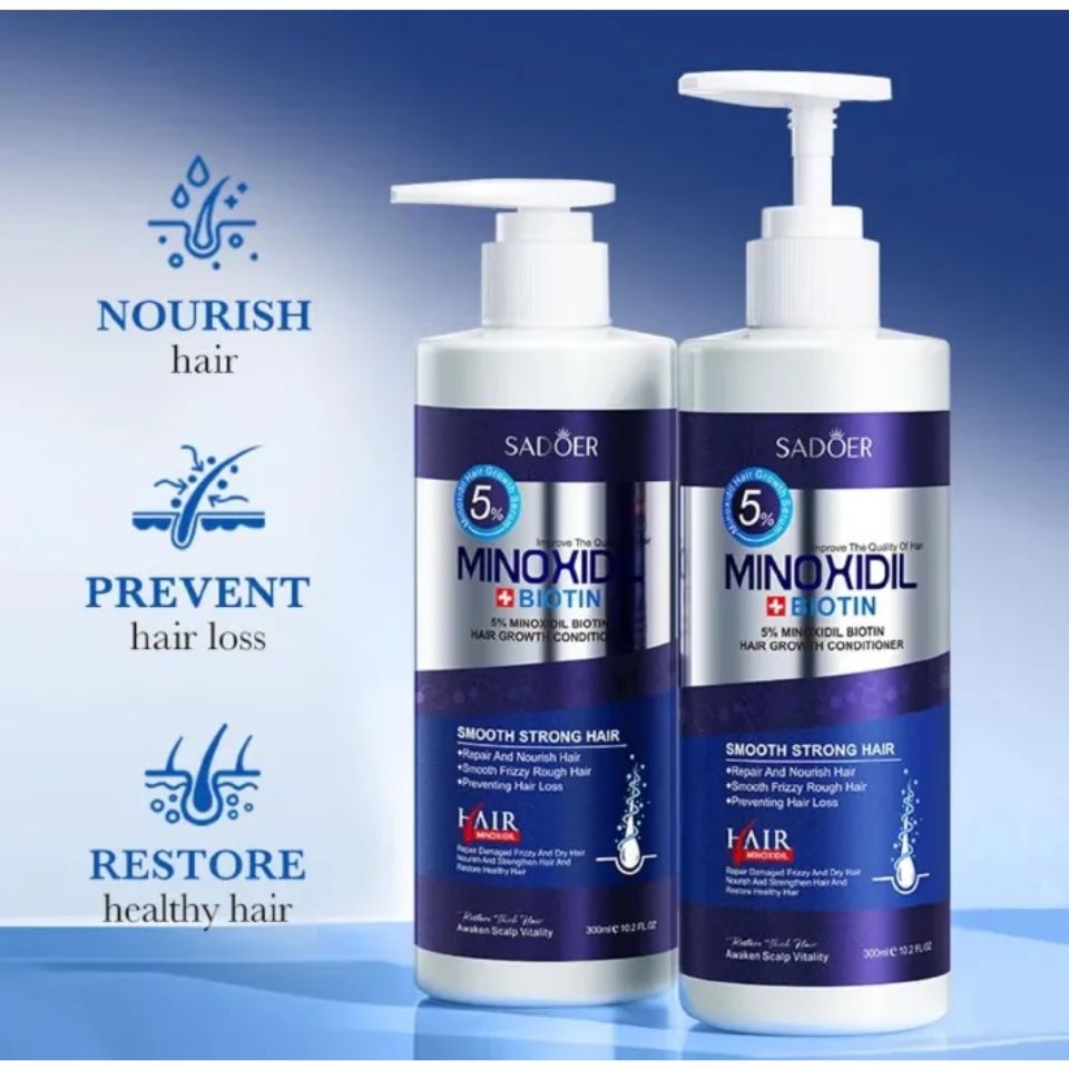 SADOER Minoxidil Serum + Shampoo + Conditioner 5% Minoxidil Biotin Hair Growth Formula with Biotin, Repair and Nourish Treatment, Prevents Hair Loss, Smooth Strong Hair care