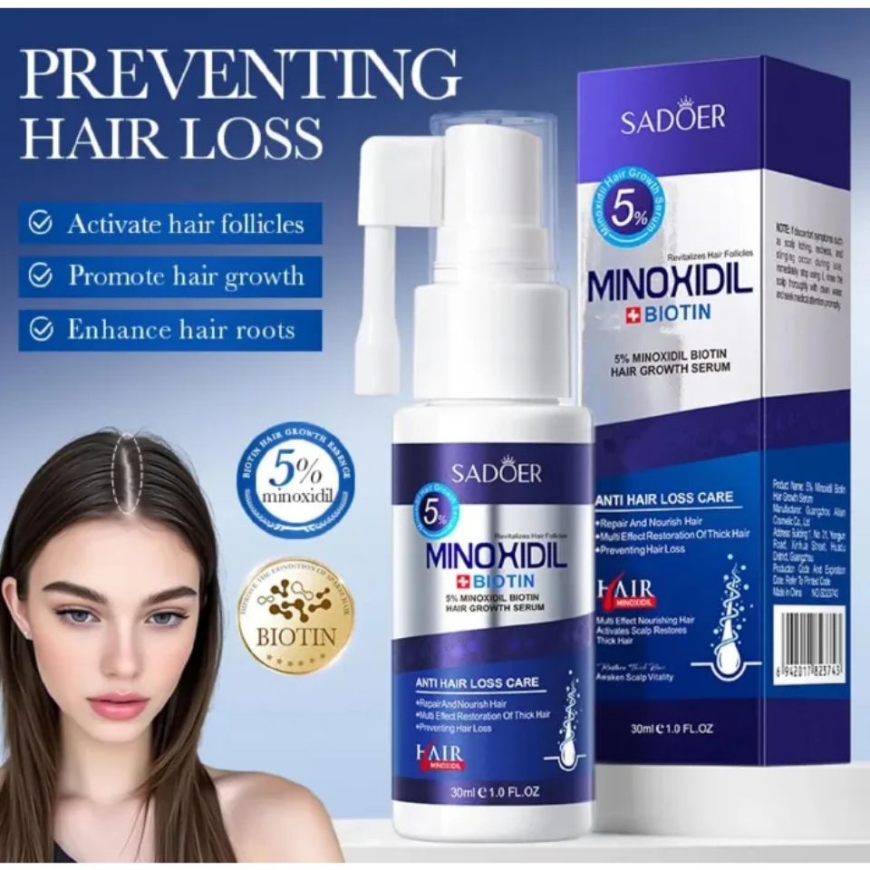 SADOER Minoxidil Serum + Shampoo + Conditioner 5% Minoxidil Biotin Hair Growth Formula with Biotin, Repair and Nourish Treatment, Prevents Hair Loss, Smooth Strong Hair care