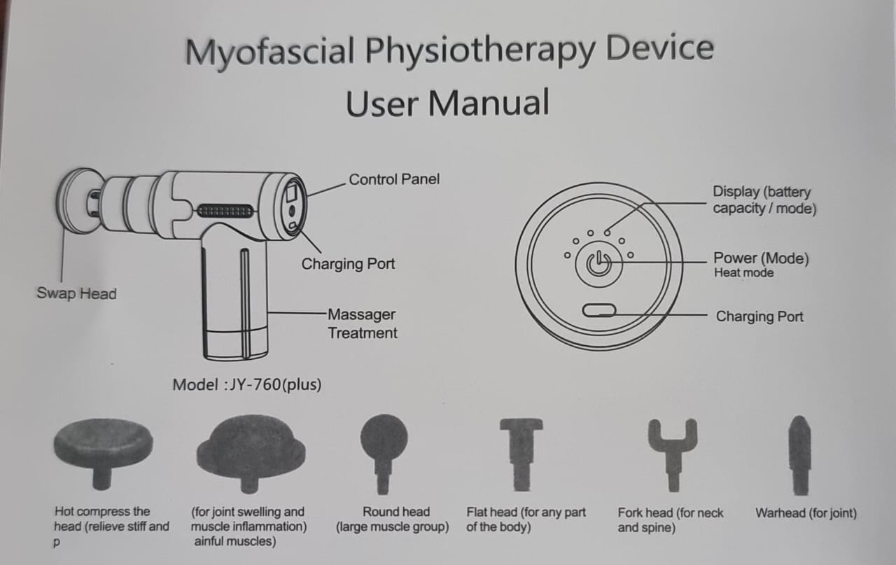Massage gun - 6 speed, 4 head options, rechargeable, now available in 4 colours with a golden ring